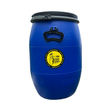Load image into Gallery viewer, Blue plastic food barrel with a yellow label on a white background
