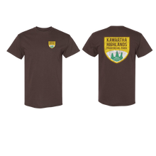 Load image into Gallery viewer, Brown t-shirt with 'Kawartha Highlands Provincial Park' logo on front and back
