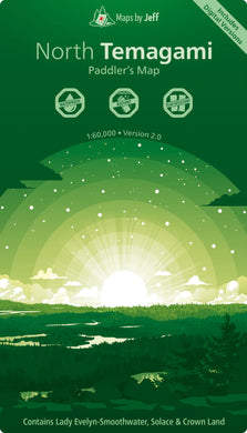 Map cover of North Temagami with a green landscape design and branding details.