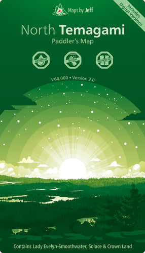 Map cover of North Temagami with a green landscape design and branding details.