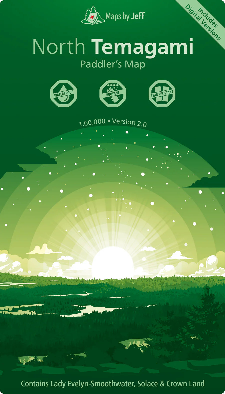 Map cover of North Temagami with a green landscape design and branding details.