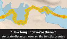 Load image into Gallery viewer, Map with a yellow route and text &#39;How long until we&#39;re there?&#39;
