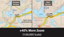 Load image into Gallery viewer, Side-by-side comparison of two maps showing a route with labels and distances.
